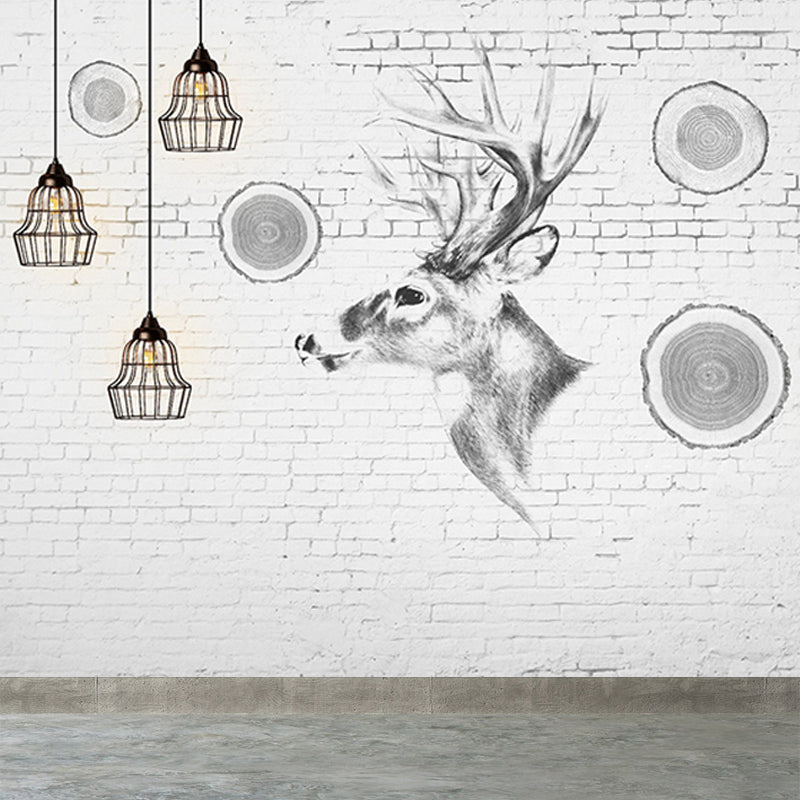 Modern Reindeer Mural Decal Light Color Waterproofing Wall Covering for Bathroom Clearhalo 'Wall Decor' 'Wall Mural' 1638249