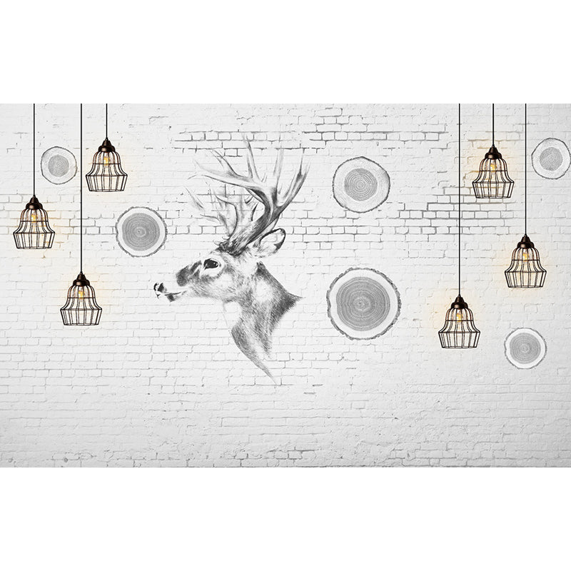 Modern Reindeer Mural Decal Light Color Waterproofing Wall Covering for Bathroom Clearhalo 'Wall Decor' 'Wall Mural' 1638251