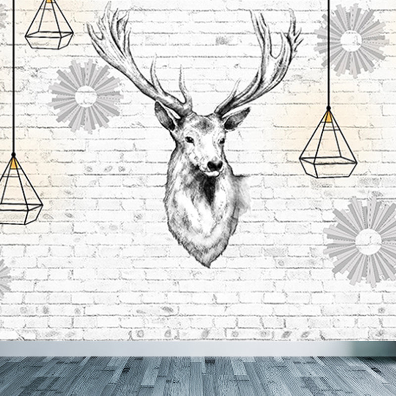 Modern Reindeer Mural Decal Light Color Waterproofing Wall Covering for Bathroom Clearhalo 'Wall Decor' 'Wall Mural' 1638255