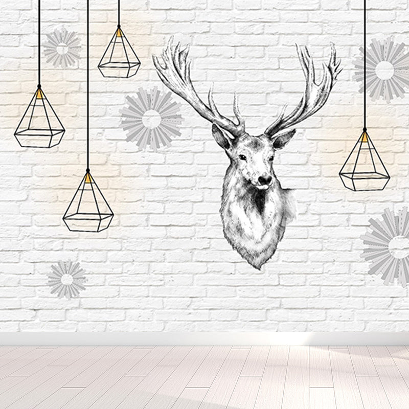 Modern Reindeer Mural Decal Light Color Waterproofing Wall Covering for Bathroom Clearhalo 'Wall Decor' 'Wall Mural' 1638259