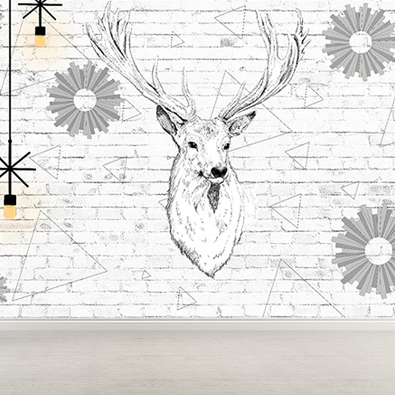 Modern Reindeer Mural Decal Light Color Waterproofing Wall Covering for Bathroom Clearhalo 'Wall Decor' 'Wall Mural' 1638265