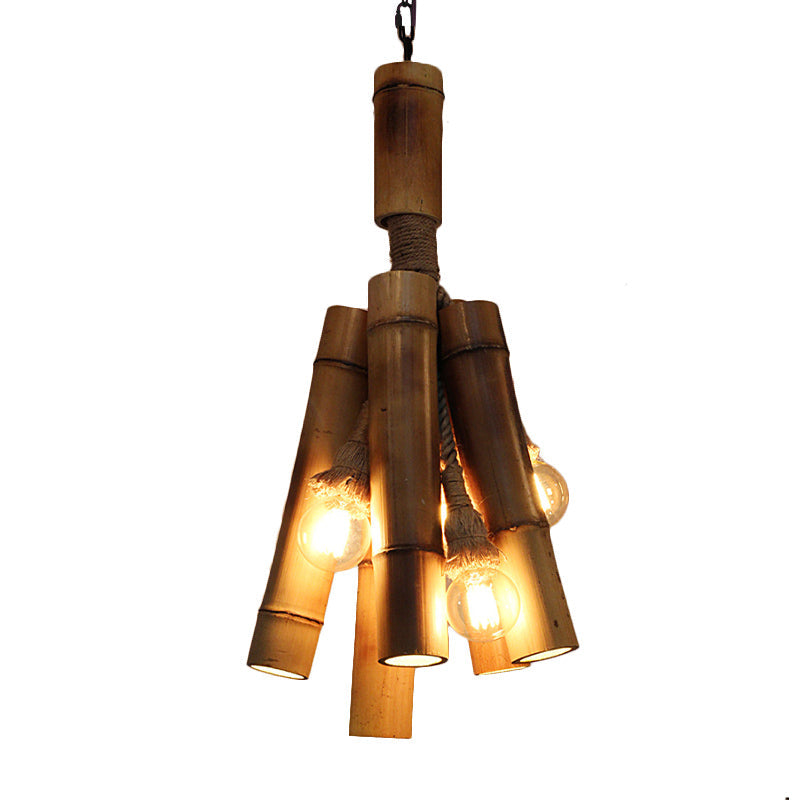 Wood Tube Hanging Lamp Three-light Industrial Chandeliers in Beige for Restaurant Bedroom Clearhalo 'Cast Iron' 'Ceiling Lights' 'Chandeliers' 'Industrial Chandeliers' 'Industrial' 'Metal' 'Middle Century Chandeliers' 'Rustic Chandeliers' 'Tiffany' Lighting' 163832