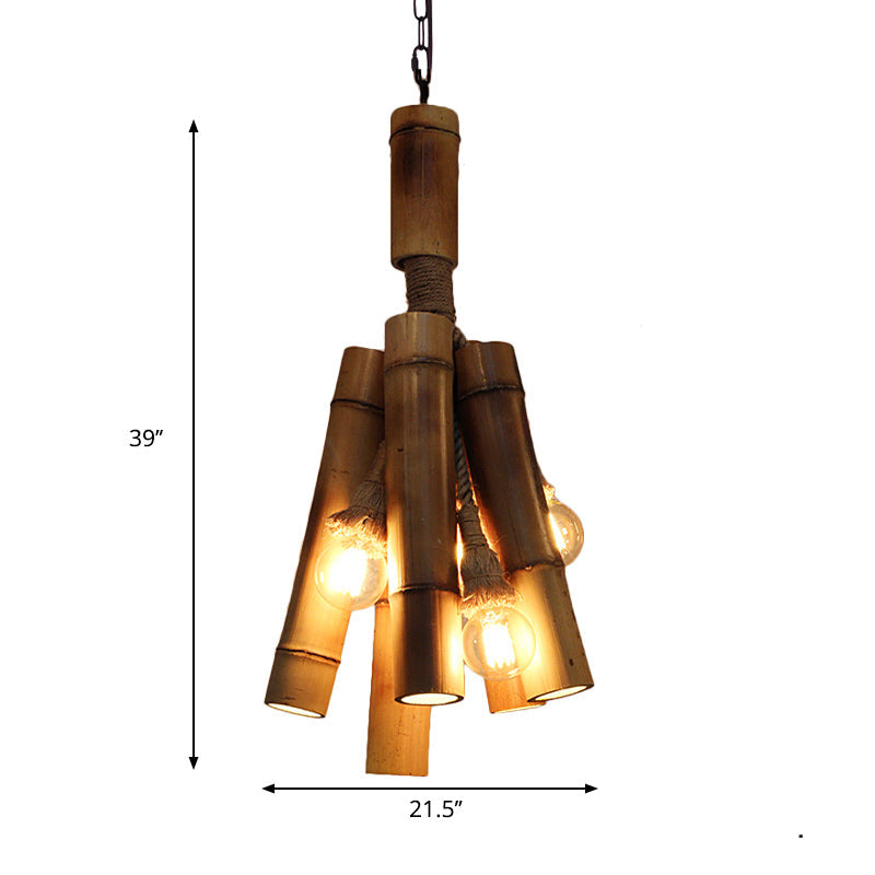 Wood Tube Hanging Lamp Three-light Industrial Chandeliers in Beige for Restaurant Bedroom Clearhalo 'Cast Iron' 'Ceiling Lights' 'Chandeliers' 'Industrial Chandeliers' 'Industrial' 'Metal' 'Middle Century Chandeliers' 'Rustic Chandeliers' 'Tiffany' Lighting' 163833