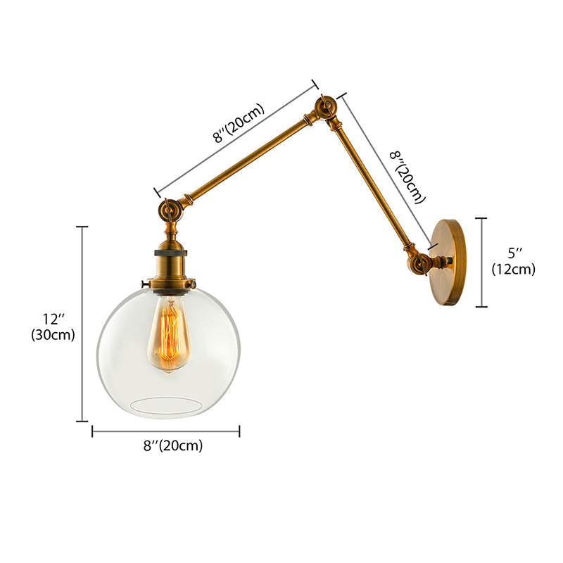 Brass One Light Sconce Light Vintage Clear Glass Spherical Lighting Fixture for Bedroom Clearhalo 'Art deco wall lights' 'Cast Iron' 'Glass' 'Industrial wall lights' 'Industrial' 'Middle century wall lights' 'Modern' 'Rustic wall lights' 'Tiffany' 'Traditional wall lights' 'Wall Lamps & Sconces' 'Wall Lights' Lighting' 163968