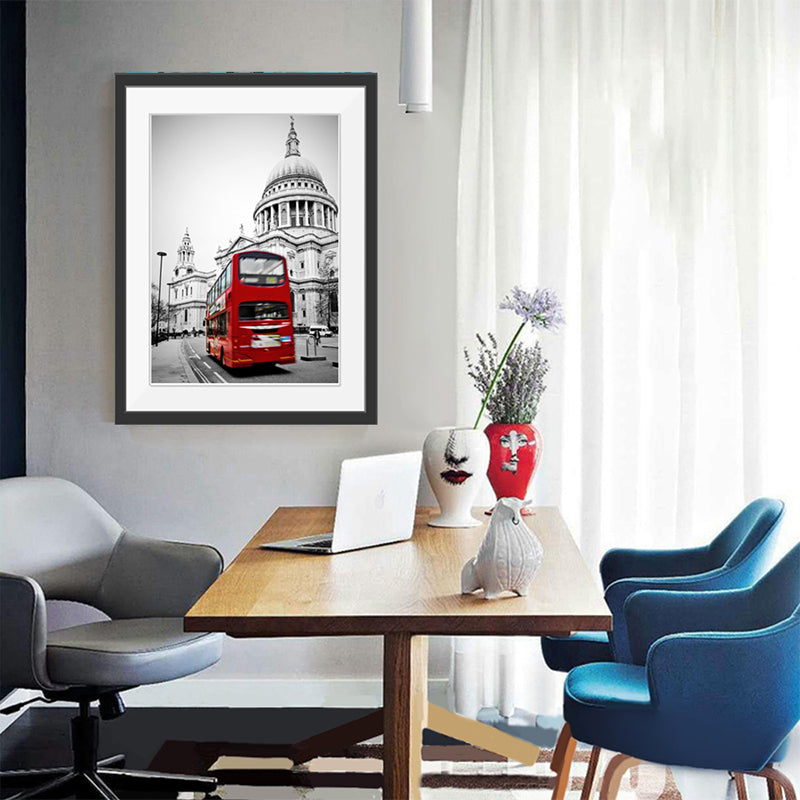 Urban London Street View Canvas Art Pastel Color Decker Bus and Architecture Print Wall Decor Clearhalo 'Art Gallery' 'Canvas Art' 'Contemporary Art Gallery' 'Modern' Arts' 1640123