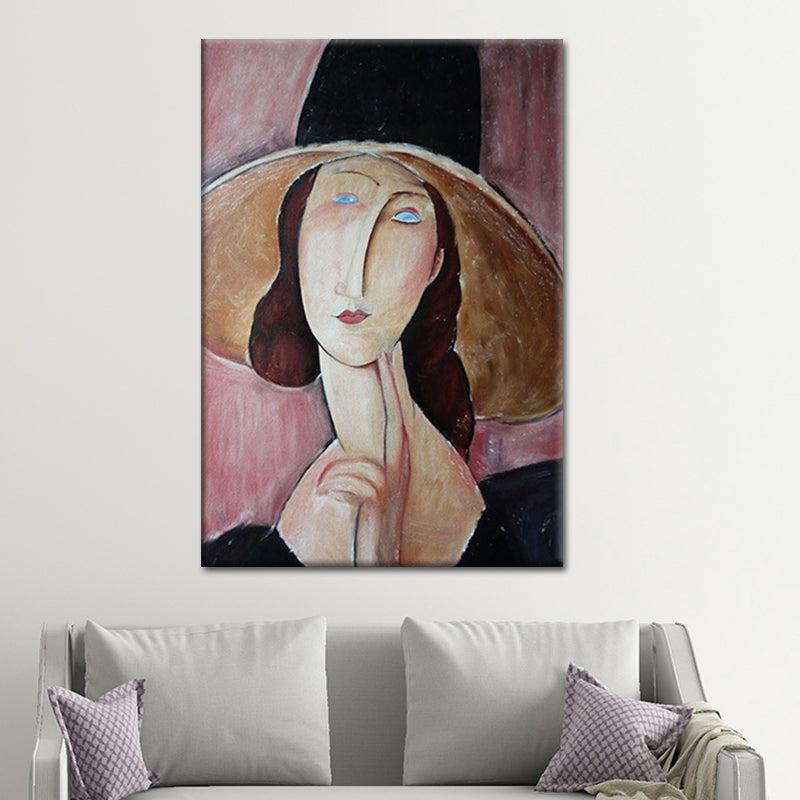 Vintage Woman Portrait Painting Canvas Textured Pink Wall Art Print for Girls Room Clearhalo 'Arts' 'Canvas Art' 1640809