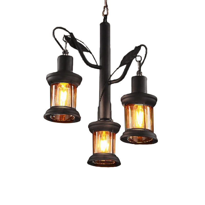 3 Lights Ceiling Light Fixture Coastal Lantern Clear Glass Pendant Chandelier in Black Clearhalo 'Cast Iron' 'Ceiling Lights' 'Chandeliers' 'Industrial Chandeliers' 'Industrial' 'Metal' 'Middle Century Chandeliers' 'Rustic Chandeliers' 'Tiffany' Lighting' 164109