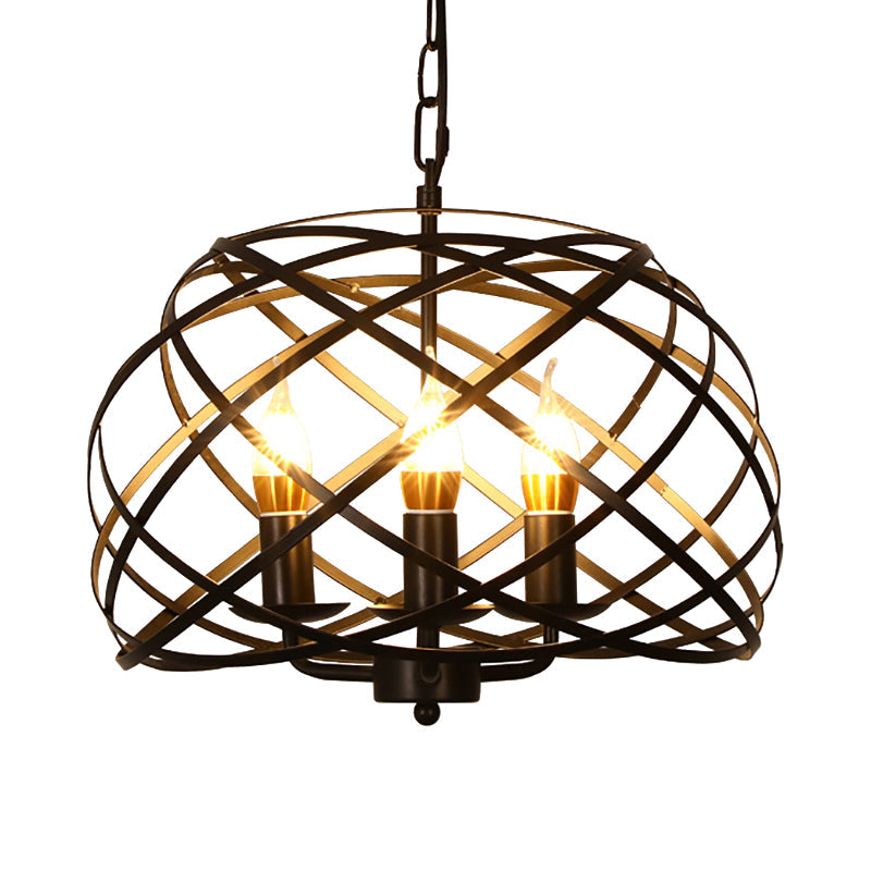 Vintage Stylish Open Cage Hanging Light with Candle 3 Heads Hanging Chandelier Light in Black Clearhalo 'Cast Iron' 'Ceiling Lights' 'Chandeliers' 'Industrial Chandeliers' 'Industrial' 'Metal' 'Middle Century Chandeliers' 'Rustic Chandeliers' 'Tiffany' Lighting' 164407