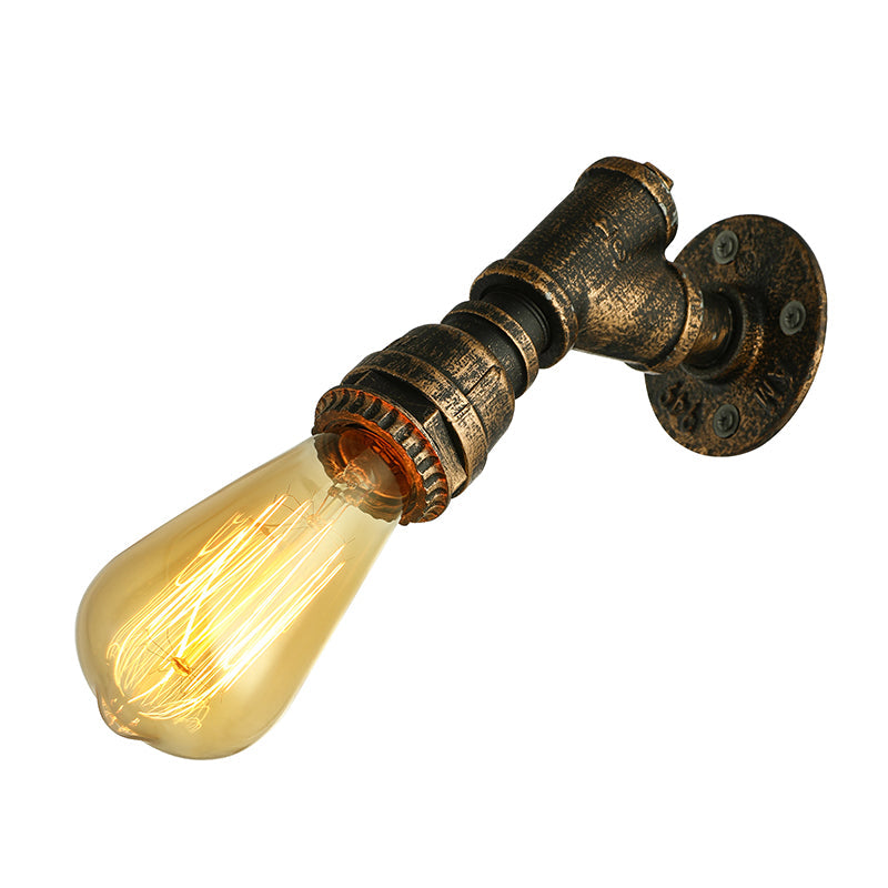 1 Light Wall Lighting Farmhouse Style Open Bulb Iron Mini Wall Mount Light with Water Pipe in Bronze Clearhalo 'Art deco wall lights' 'Cast Iron' 'Glass' 'Industrial wall lights' 'Industrial' 'Middle century wall lights' 'Modern' 'Rustic wall lights' 'Tiffany' 'Traditional wall lights' 'Wall Lamps & Sconces' 'Wall Lights' Lighting' 164437