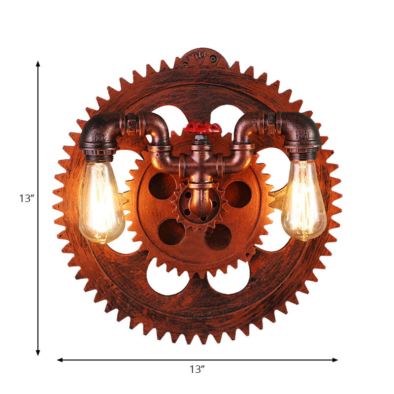 Iron Exposed Bulb Wall Mount Light Vintage Style 2 Lights Farmhouse Wall Lighting with Gear Decoration in Copper Clearhalo 'Art deco wall lights' 'Cast Iron' 'Glass' 'Industrial wall lights' 'Industrial' 'Middle century wall lights' 'Modern' 'Rustic wall lights' 'Tiffany' 'Traditional wall lights' 'Wall Lamps & Sconces' 'Wall Lights' Lighting' 164601