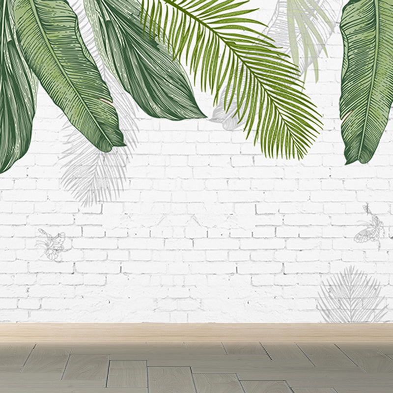 Tropical Banana Leaves Mural Soft Color Living Room Wall Art, Custom Size Available Clearhalo 'Wall Decor' 'Wall Mural' 1646192