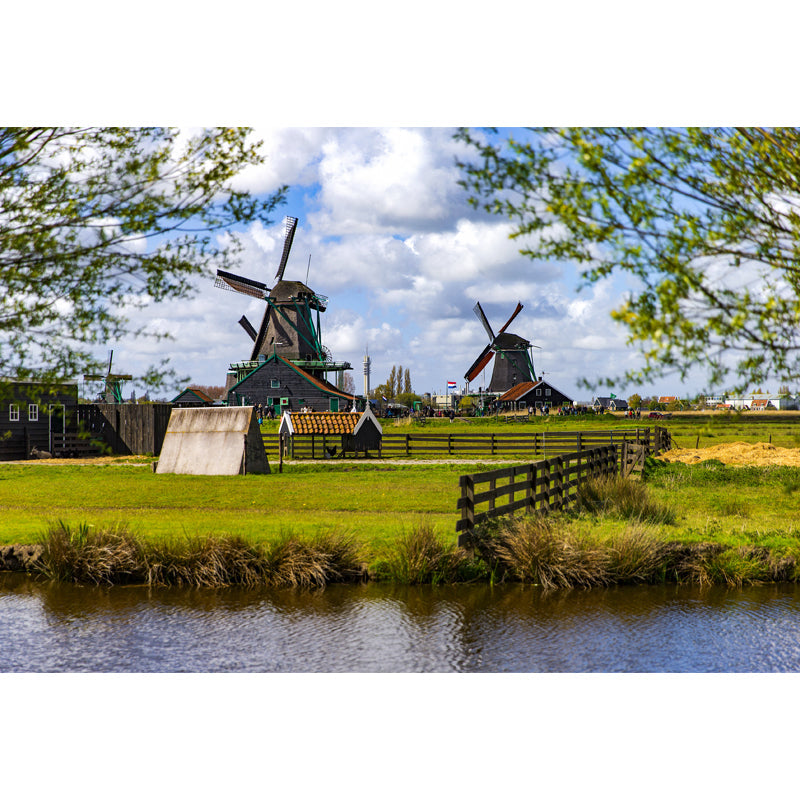 Full Size Photography Modern Mural Wallpaper with Windmill and Grassland in Green Clearhalo 'Wall Decor' 'Wall Mural' 1646228