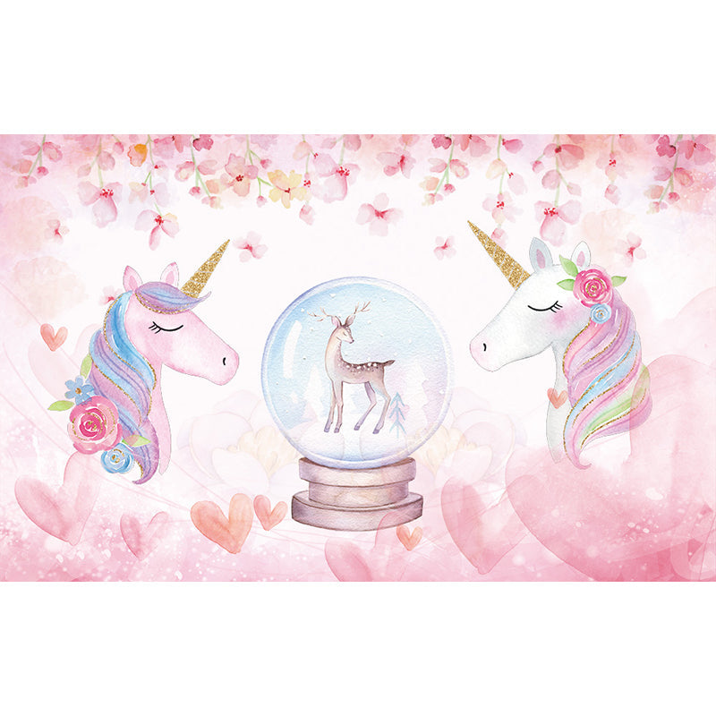 Standing Unicorn Mural Children's Art Non-Woven Cloth Wall Covering in Pastel Color Clearhalo 'Wall Decor' 'Wall Mural' 1646283