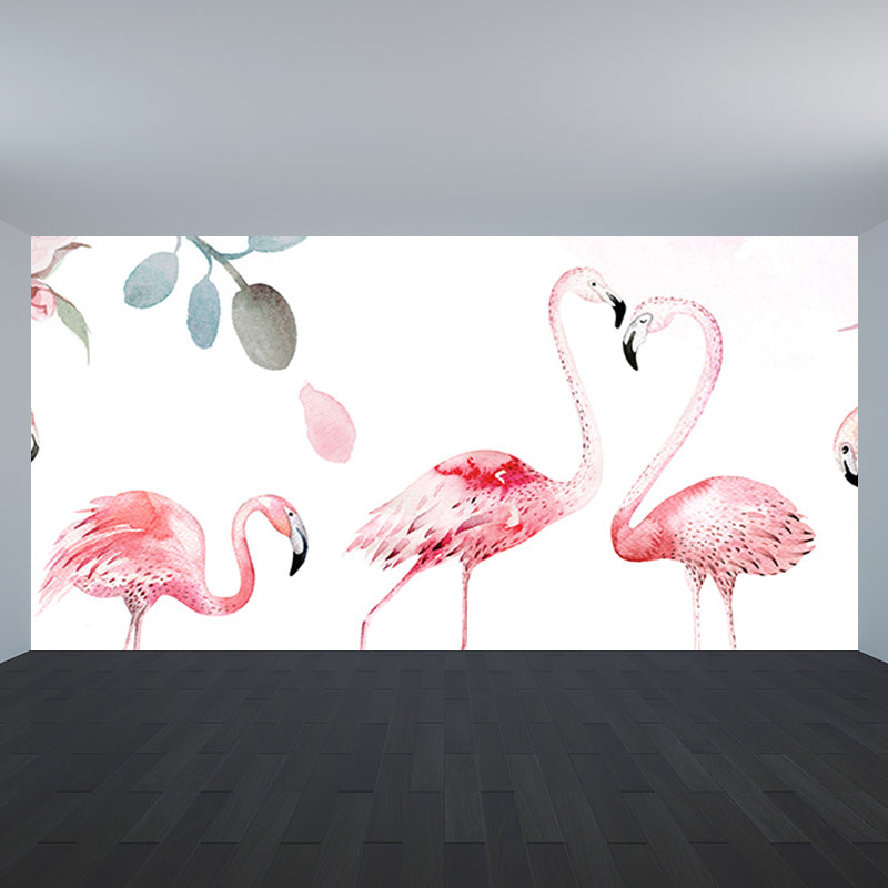 Modern Wild Flamingos Mural Decal Pink Waterproofing Wall Covering for Guest Room Clearhalo 'Wall Decor' 'Wall Mural' 1646362