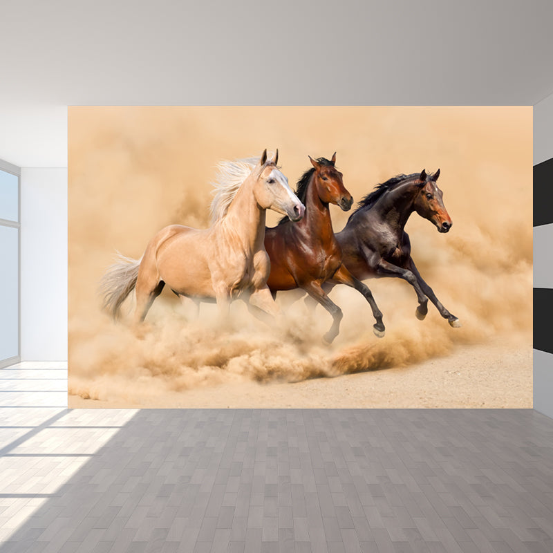 Running Horse Scenery Mural Decal for Girls Bedroom, Brown, Custom Size Available Clearhalo 'Wall Decor' 'Wall Mural' 1646402