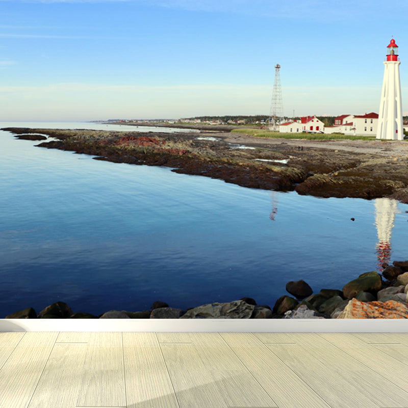 Full Size Photography Nautical Mural Wallpaper with Lighthouse Landscape in Blue Clearhalo 'Wall Decor' 'Wall Mural' 1646591