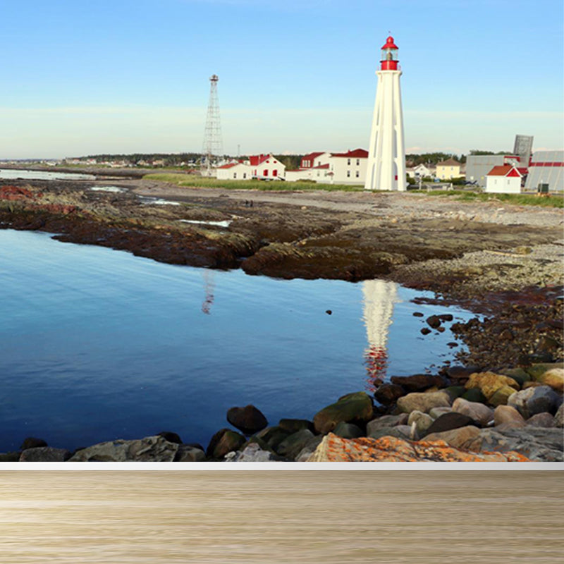 Full Size Photography Nautical Mural Wallpaper with Lighthouse Landscape in Blue Clearhalo 'Wall Decor' 'Wall Mural' 1646592