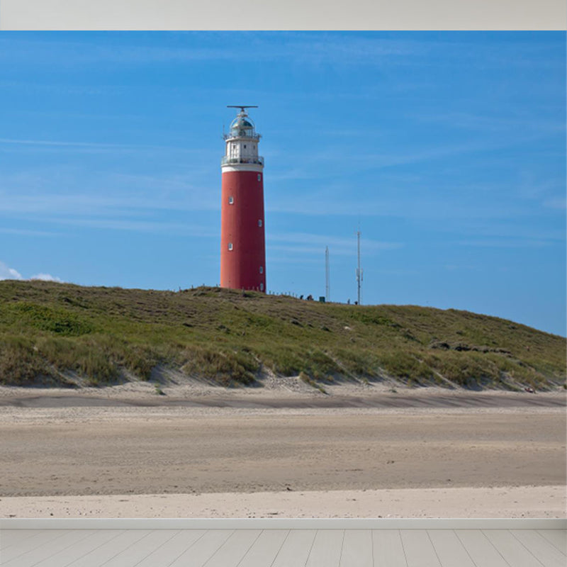 Large Lighthouse and Sky Mural Wallpaper Coastal Sea Landscape Wall Covering in Blue Clearhalo 'Wall Decor' 'Wall Mural' 1646712