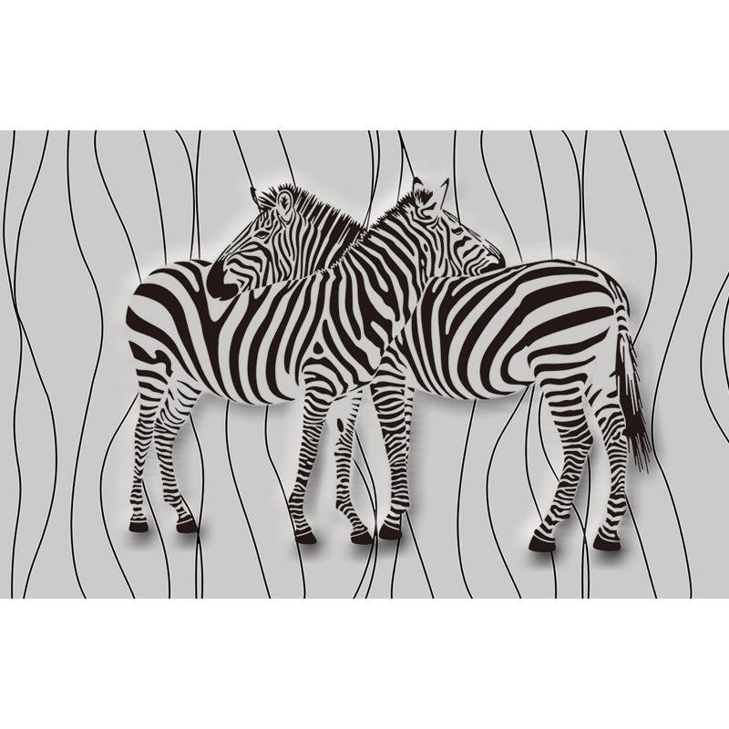 Tame Zebra Mural Decal Contemporary Non-Woven Texture Wall Covering in Soft Color Clearhalo 'Wall Decor' 'Wall Mural' 1646997