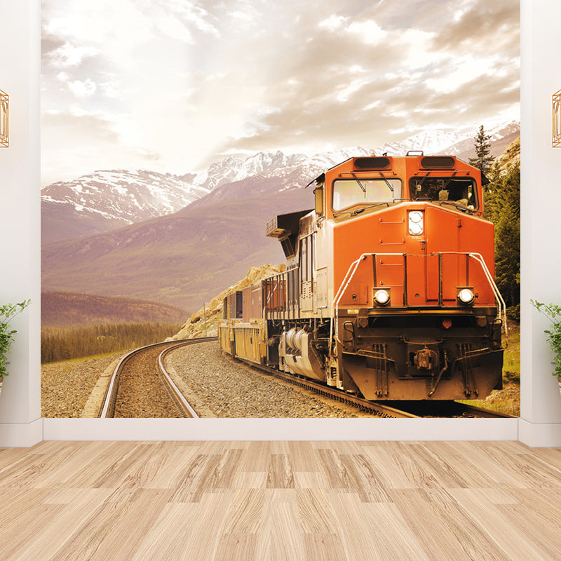 Giant Industrial Mural Wallpaper in Pastel Color Railroad Train Wall Art, Custom Clearhalo 'Wall Decor' 'Wall Mural' 1647096