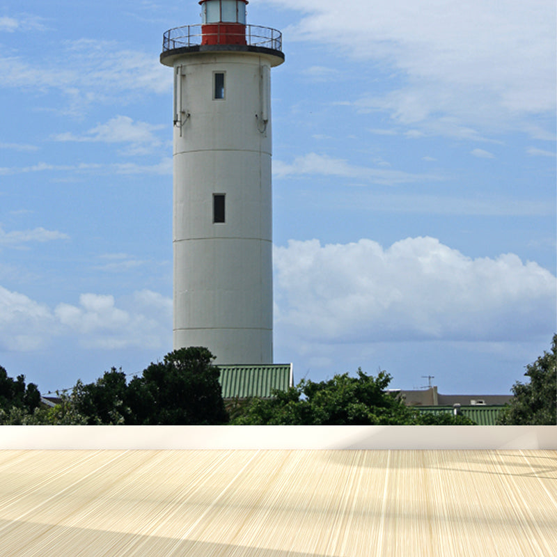 Huge Tall Lighthouse Mural Decal for Bathroom Landscape Wall Art in White, Stain-Proof Clearhalo 'Wall Decor' 'Wall Mural' 1647131