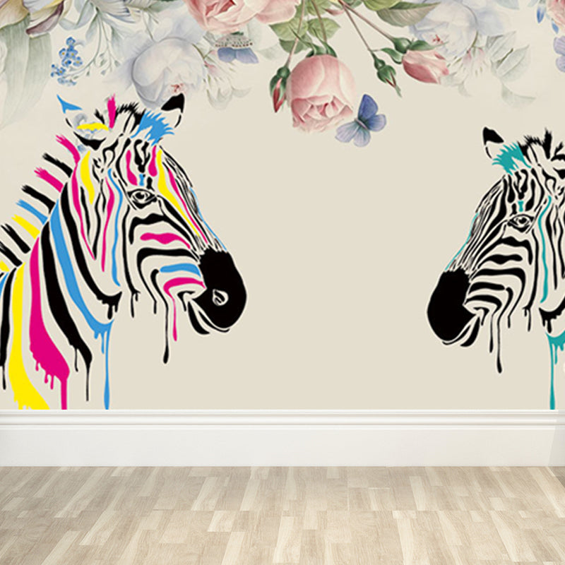 Modern Zebra Printed Mural Soft Color Living Room Wall Art, Custom Size Available Clearhalo 'Wall Decor' 'Wall Mural' 1647176