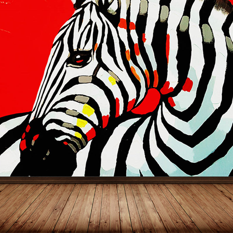 Modern Zebra Printed Mural Soft Color Living Room Wall Art, Custom Size Available Clearhalo 'Wall Decor' 'Wall Mural' 1647191