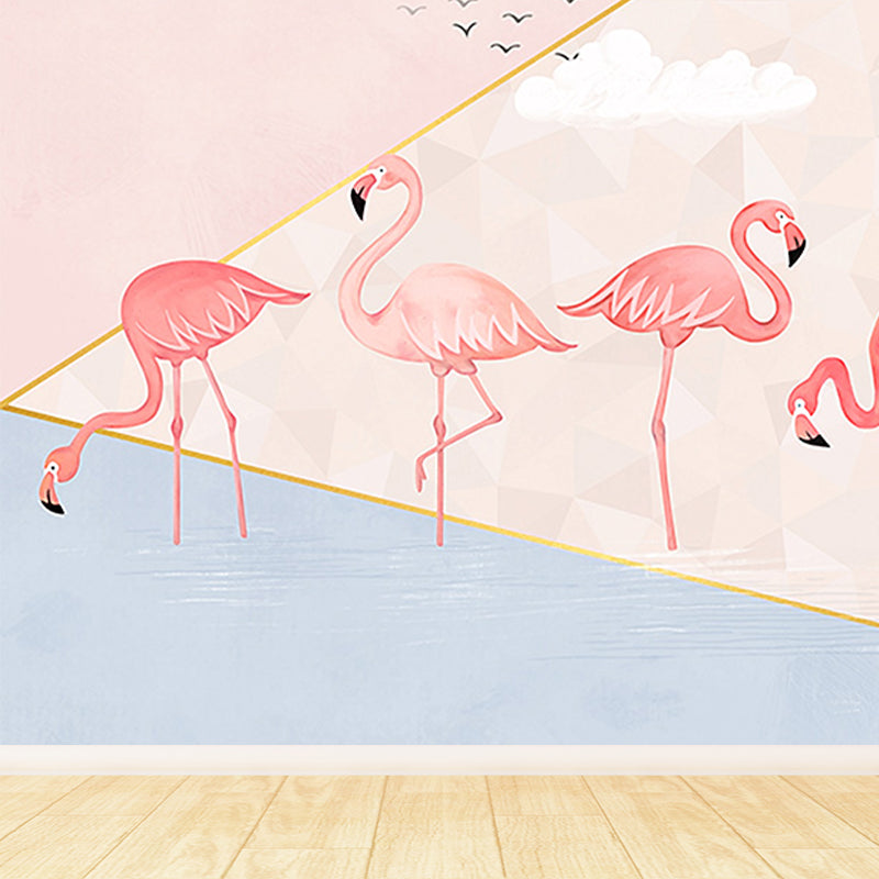 Greater Flamingo Wall Mural Contemporary Non-Woven Wall Covering in Pastel Color Clearhalo 'Wall Decor' 'Wall Mural' 1647286