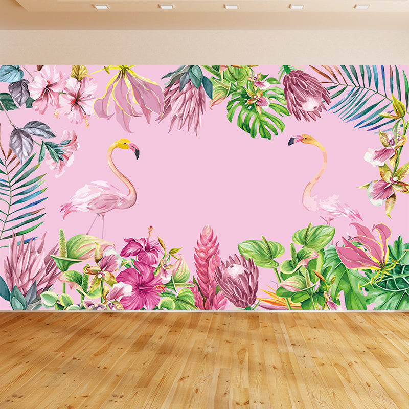 Greater Flamingo Wall Mural Contemporary Non-Woven Wall Covering in Pastel Color Clearhalo 'Wall Decor' 'Wall Mural' 1647290