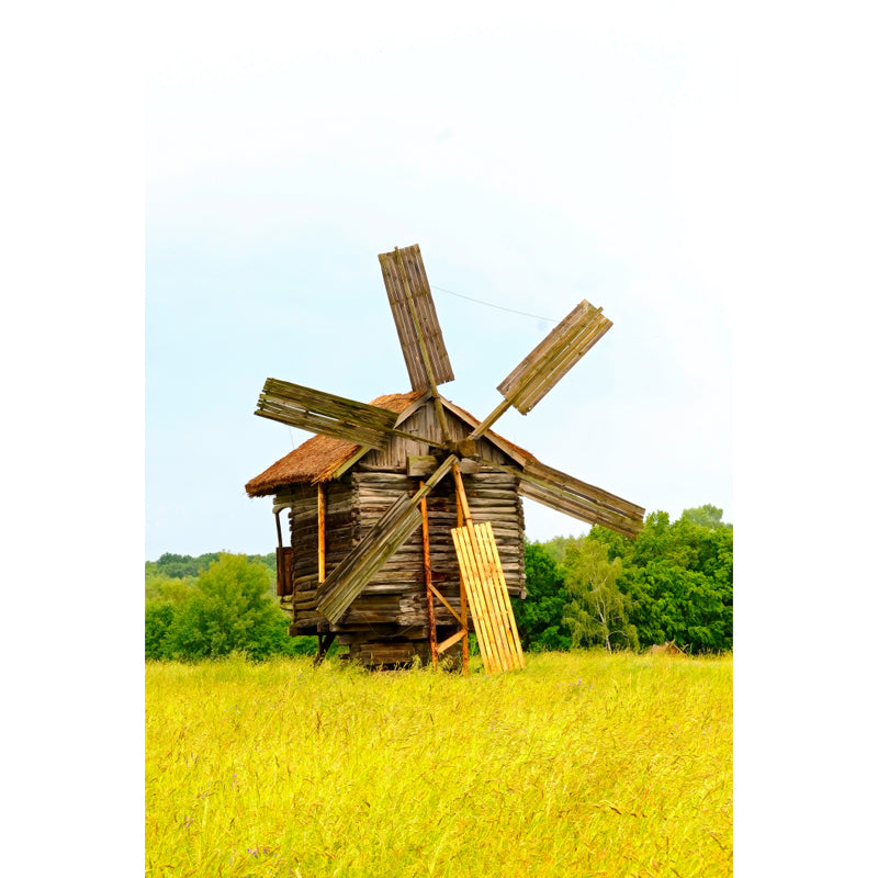 Huge Autumn Windmill Mural for Bedroom Landscape Wall Art in Soft Color, Stain Resistant Clearhalo 'Wall Decor' 'Wall Mural' 1647297