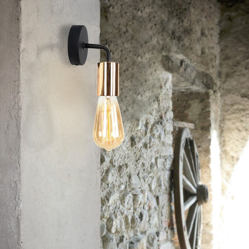 Brass/Copper Open Bulb Sconce Light with Curved Arm Industrial Style Metal 1 Light Bedside Wall Lighting Brass Clearhalo 'Art deco wall lights' 'Cast Iron' 'Glass' 'Industrial wall lights' 'Industrial' 'Middle century wall lights' 'Modern' 'Rustic wall lights' 'Tiffany' 'Traditional wall lights' 'Wall Lamps & Sconces' 'Wall Lights' Lighting' 164734