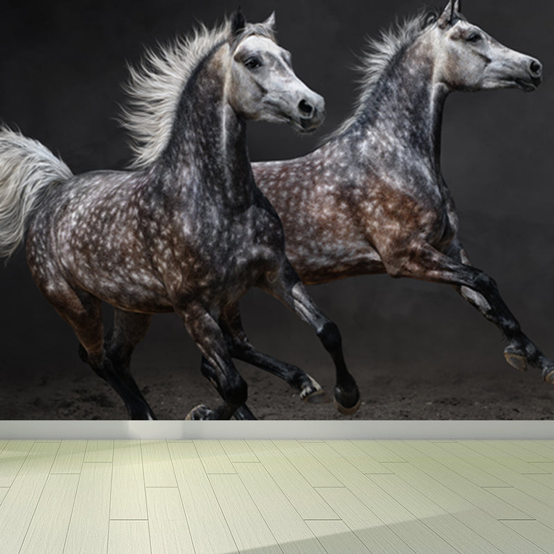 Full Size Photography Modern Mural Wallpaper with Running Steed Printed in Black Clearhalo 'Wall Decor' 'Wall Mural' 1647401