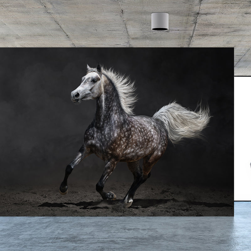 Full Size Photography Modern Mural Wallpaper with Running Steed Printed in Black Clearhalo 'Wall Decor' 'Wall Mural' 1647406