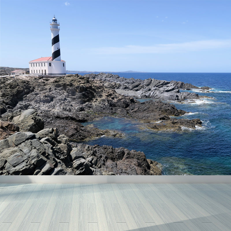 Extra Large Lighthouse Mural Blue Non-Woven Cloth Wall Covering for Bedroom, Custom Clearhalo 'Wall Decor' 'Wall Mural' 1647415