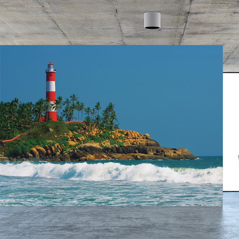 Extra Large Lighthouse Mural Blue Non-Woven Cloth Wall Covering for Bedroom, Custom Clearhalo 'Wall Decor' 'Wall Mural' 1647426