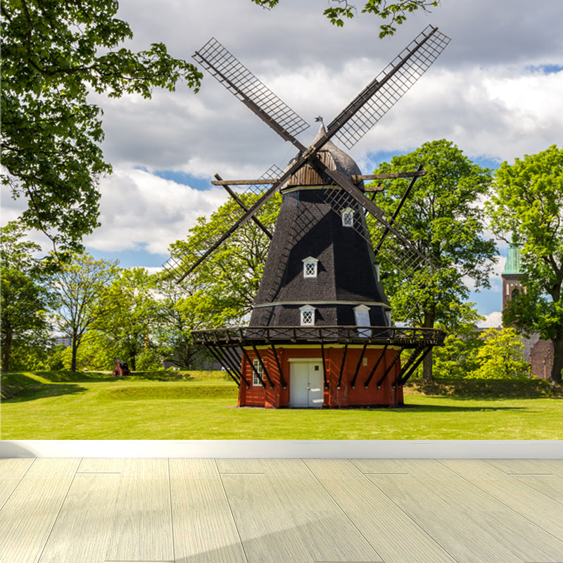 European Windmill Mural Wallpaper for Dining Room Summer Wall Decor, Custom Printed Clearhalo 'Wall Decor' 'Wall Mural' 1647716