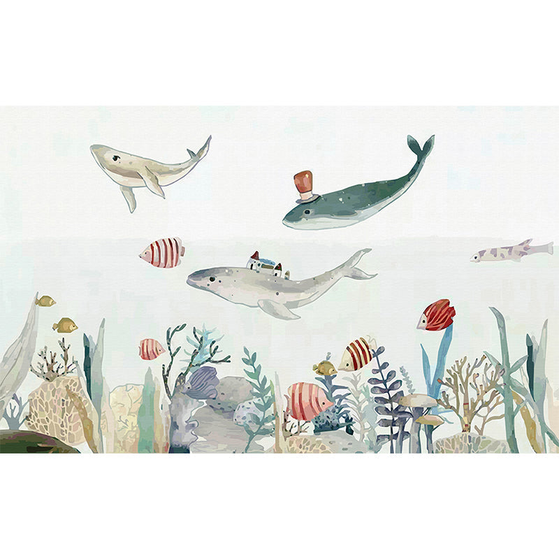 Great Whale and Sea Mural Wallpaper Children's Art Non-Woven Material Wall Covering Clearhalo 'Wall Decor' 'Wall Mural' 1647961