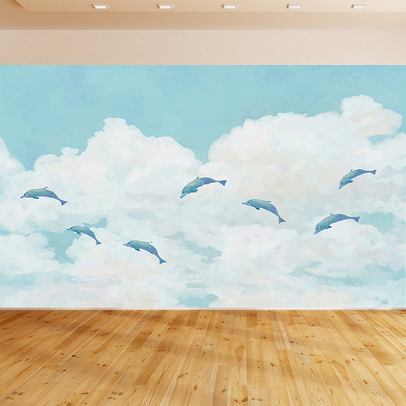 Great Whale and Sea Mural Wallpaper Children's Art Non-Woven Material Wall Covering Clearhalo 'Wall Decor' 'Wall Mural' 1647975