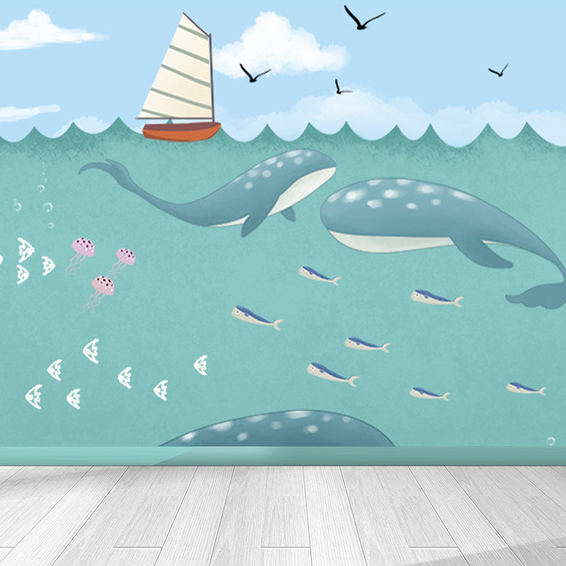 Kid's Style Great Whale Mural Decal Light Color Waterproofing Wall Decor for Childrens Room Clearhalo 'Wall Decor' 'Wall Mural' 1648000