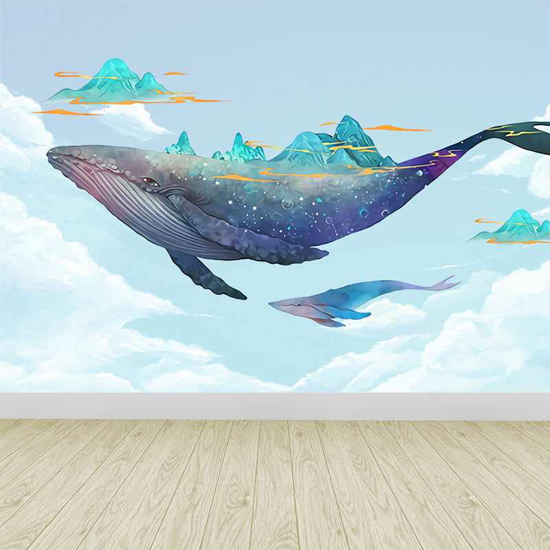 Kid's Style Great Whale Mural Decal Light Color Waterproofing Wall Decor for Childrens Room Clearhalo 'Wall Decor' 'Wall Mural' 1648004