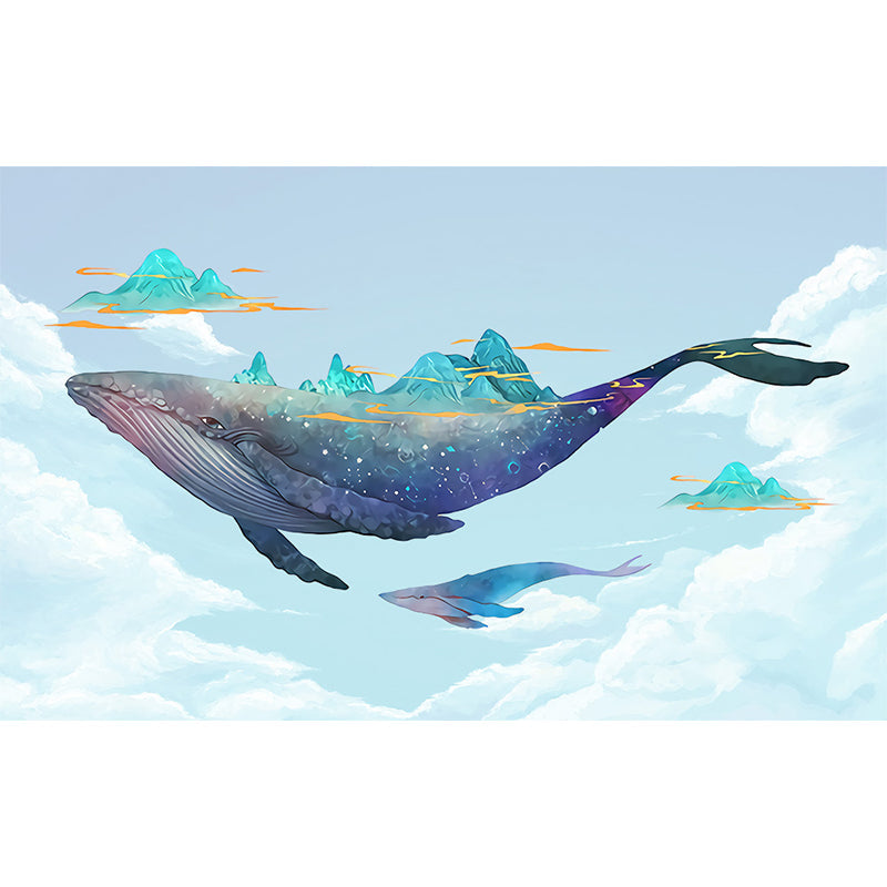 Kid's Style Great Whale Mural Decal Light Color Waterproofing Wall Decor for Childrens Room Clearhalo 'Wall Decor' 'Wall Mural' 1648006