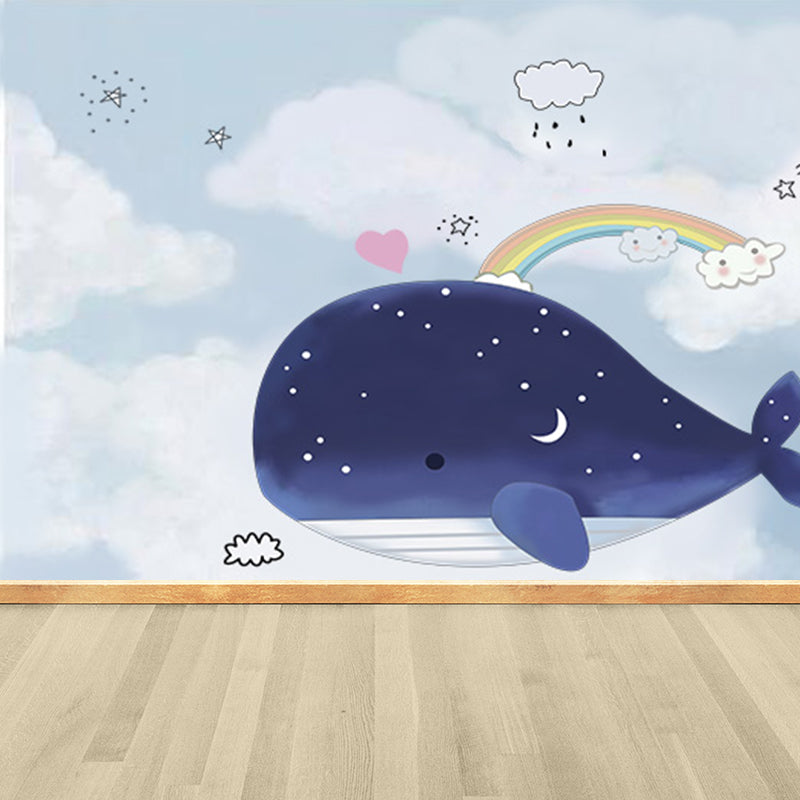 Kid's Style Great Whale Mural Decal Light Color Waterproofing Wall Decor for Childrens Room Clearhalo 'Wall Decor' 'Wall Mural' 1648014