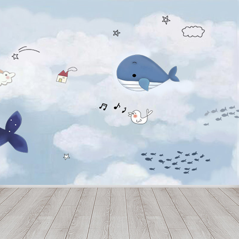 Kid's Style Great Whale Mural Decal Light Color Waterproofing Wall Decor for Childrens Room Clearhalo 'Wall Decor' 'Wall Mural' 1648015