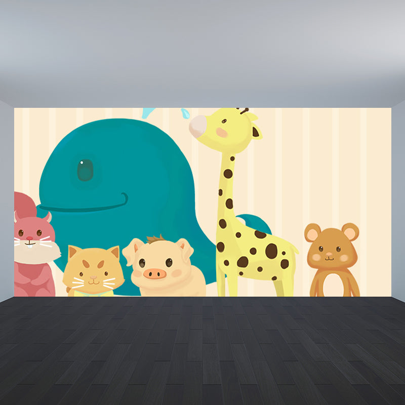 Interesting Cartoon Animals Mural Decal for Kids Bedroom, Soft Color, Custom Size Available Clearhalo 'Wall Decor' 'Wall Mural' 1648054