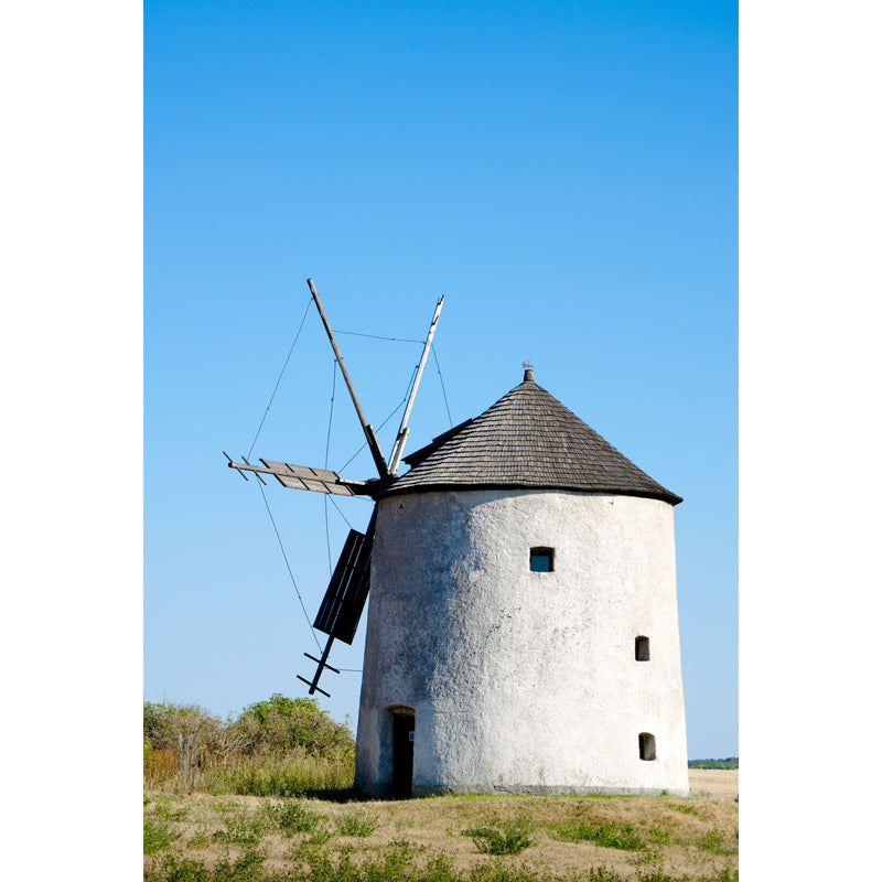 Giant Contemporary Wall Mural in Blue Windmill and Sky Scene Wall Decor, Custom Printed Clearhalo 'Wall Decor' 'Wall Mural' 1648111