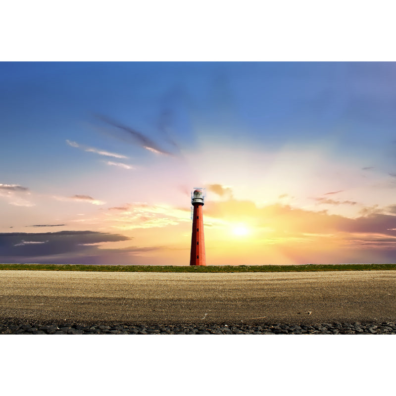 Large Shining Beacon Mural Wallpaper Nautical Seaside Landscape Wall Art in Blue Clearhalo 'Wall Decor' 'Wall Mural' 1648226