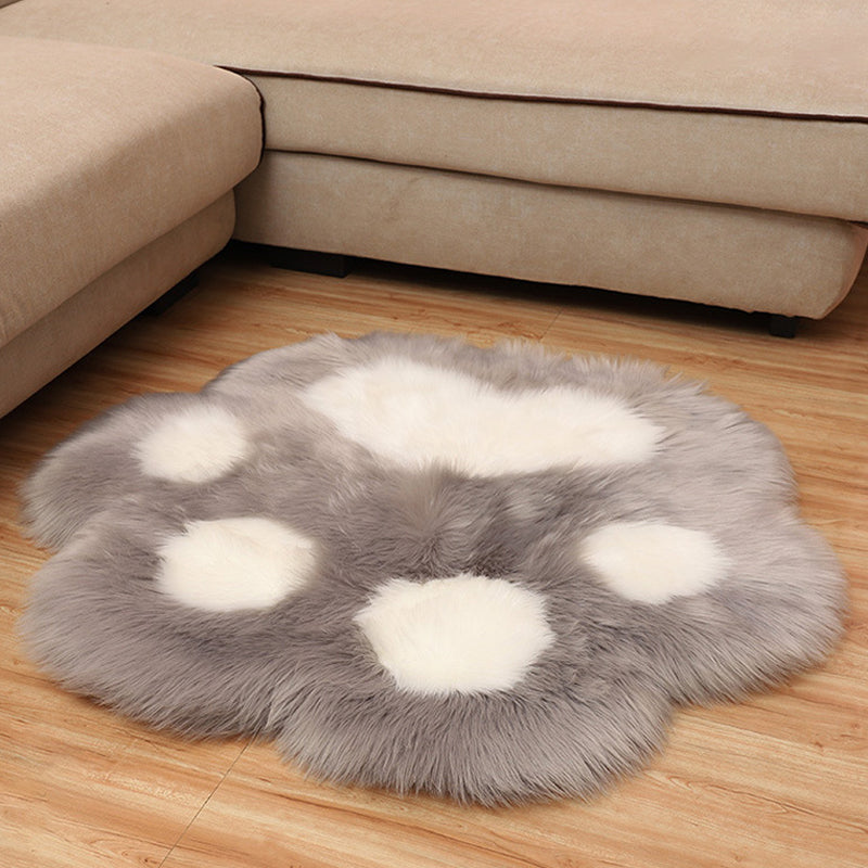 Stylish Kids Irregular Rug in White and Grey Footprint Pattern Rug Polyester Washable Carpet for Children's Room Grey 2'10