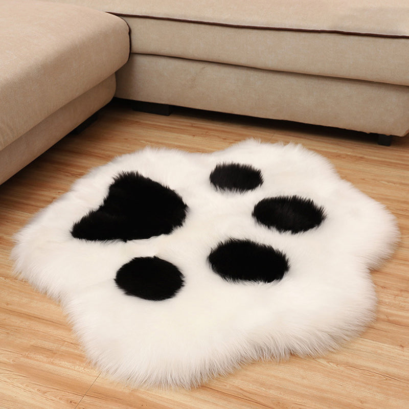 Stylish Kids Irregular Rug in White and Grey Footprint Pattern Rug Polyester Washable Carpet for Children's Room Black 2'10