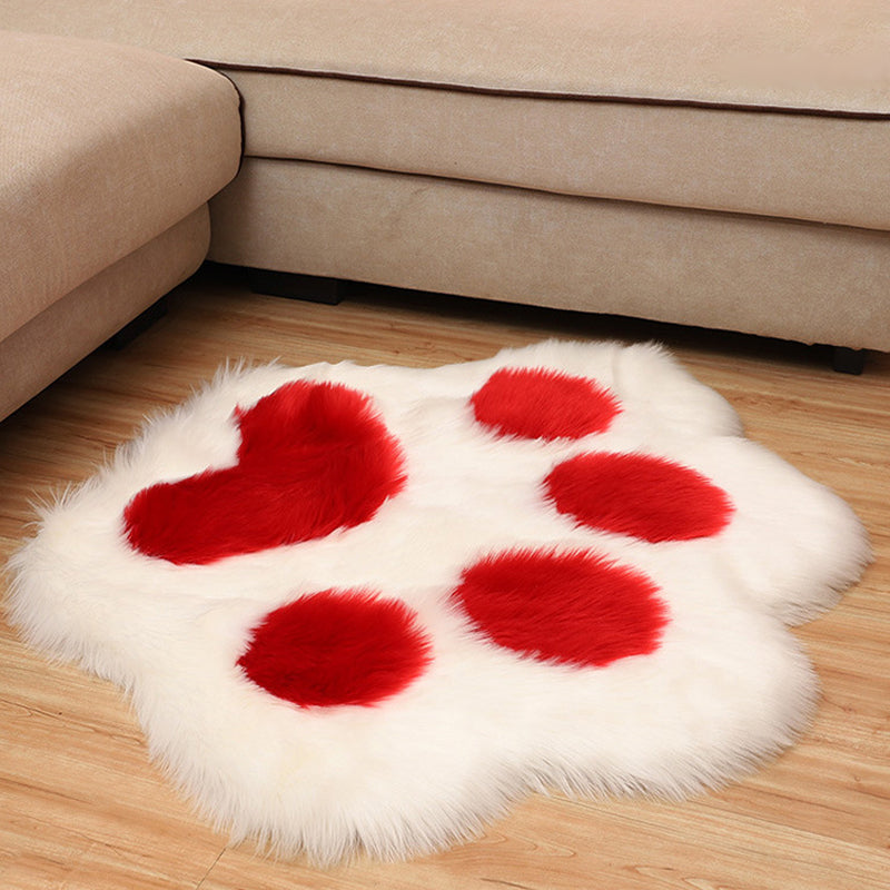 Stylish Kids Irregular Rug in White and Grey Footprint Pattern Rug Polyester Washable Carpet for Children's Room Red 2'10