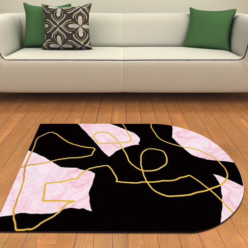 Modern Living Room Irregular Rug in Black Color Block Twisted Line Pattern Rug Polyester Washable Area Rug Black Clearhalo 'Area Rug' 'Rug' 1648428